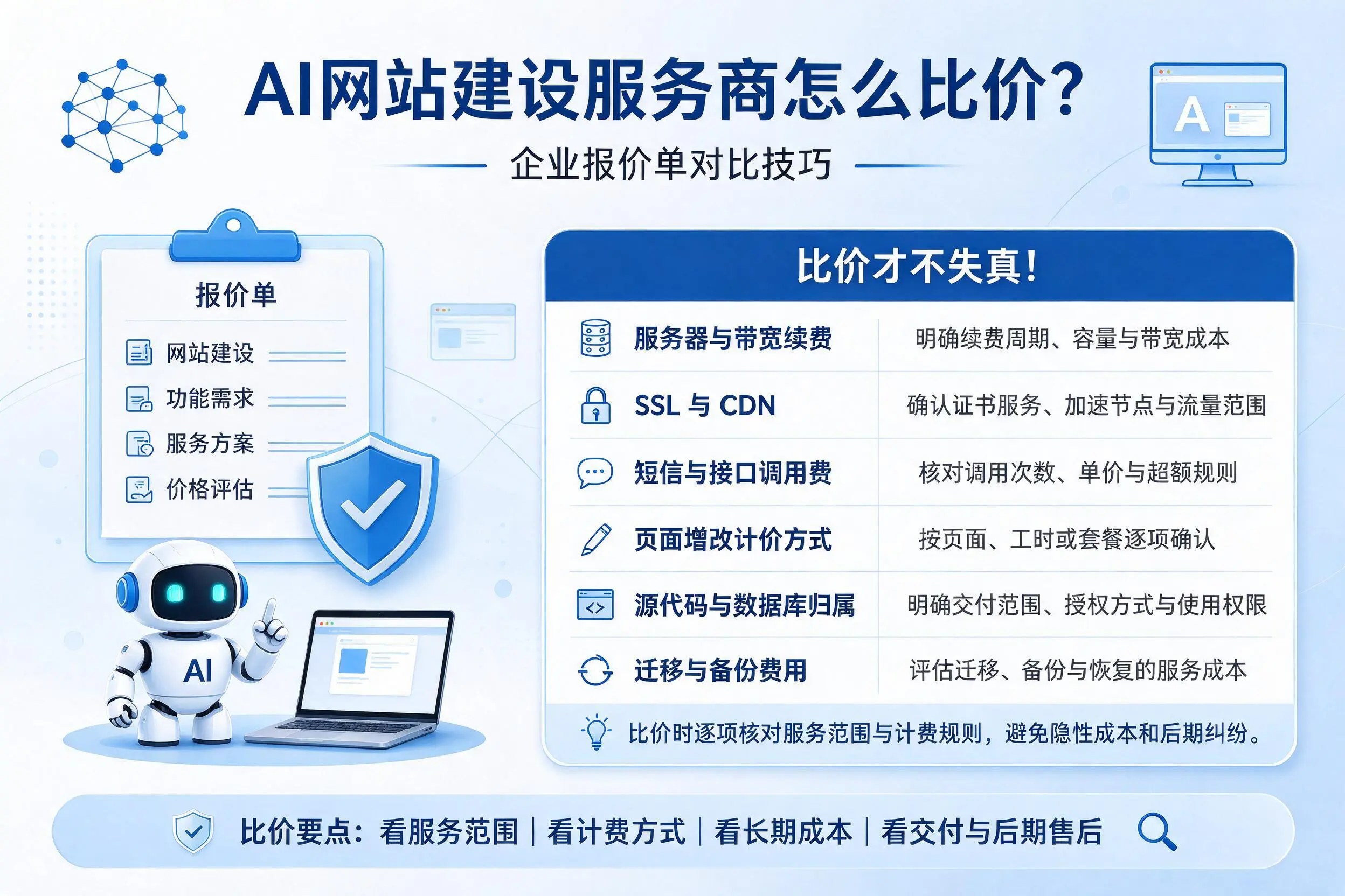 AI网站建设服务商怎么比价？北海企业报价单对比技巧